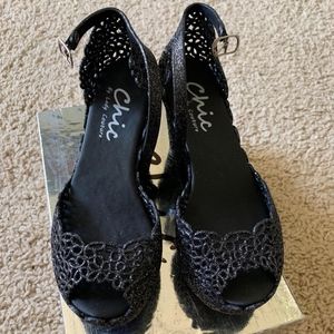 black wedges, black heels, glitter wedges, jellies